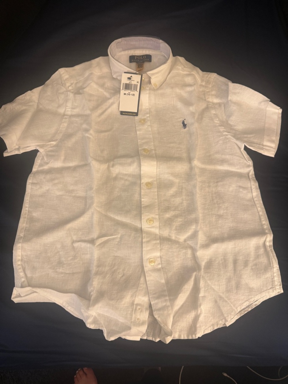 Ralph Lauren White Short-Sleeve Button-Down Shirt with Pony Logo